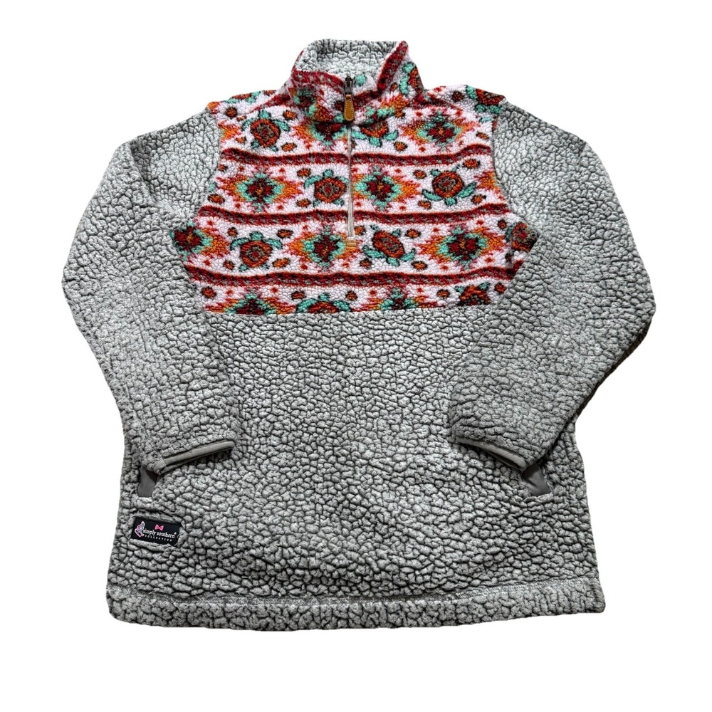 Southern Tide Sherpa Fleece Sweater Womens Aztec Turtle Quarter Zip Boho Indie S
